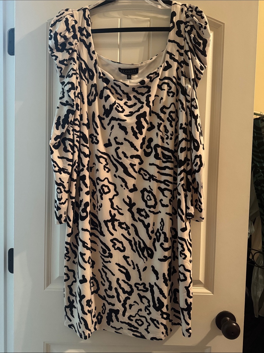 Eloquii Black and White Animal-Print Puff Sleeve Dress
